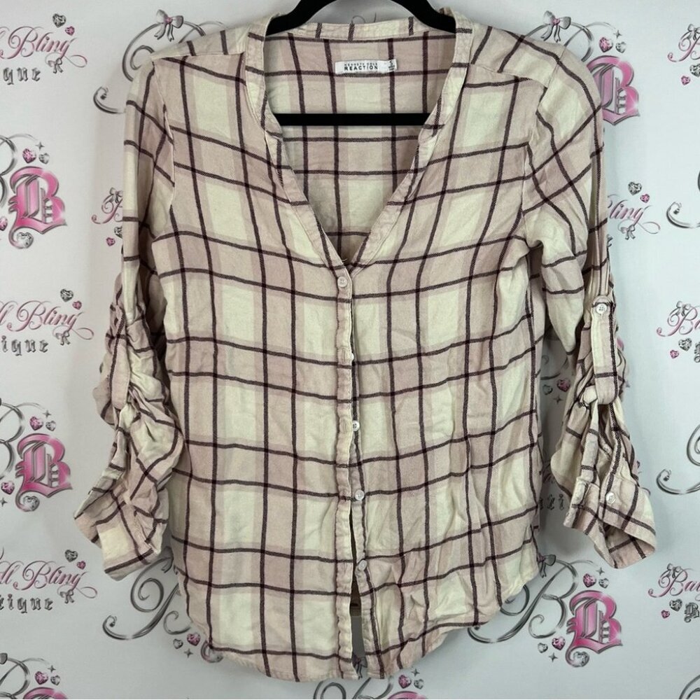 Kenneth Cole reaction pink Checkered Button-Down Shirt Cream and Brown